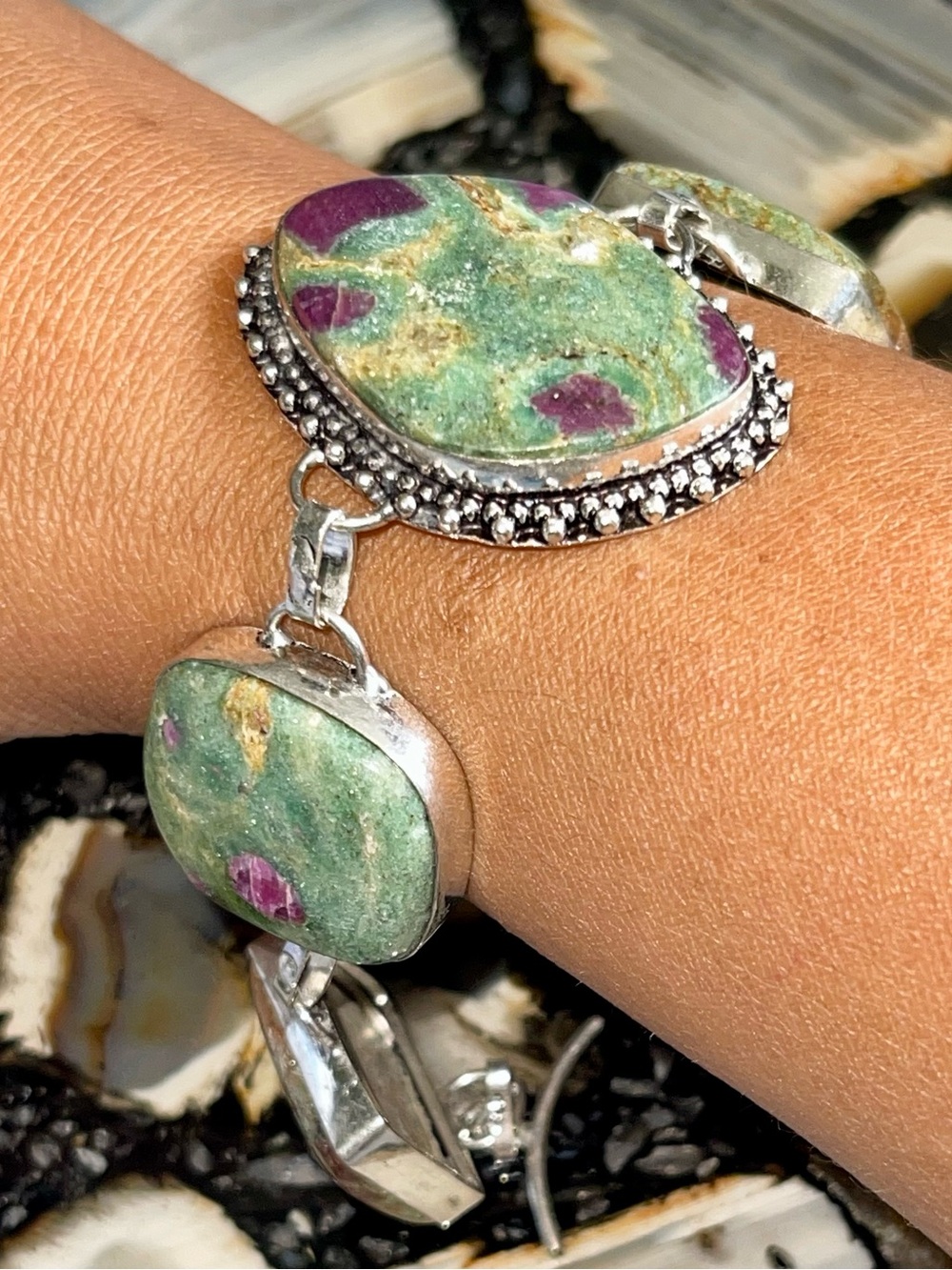 Teal Green Ruby Fuchsite Crystal Bracelet 8”-9”
